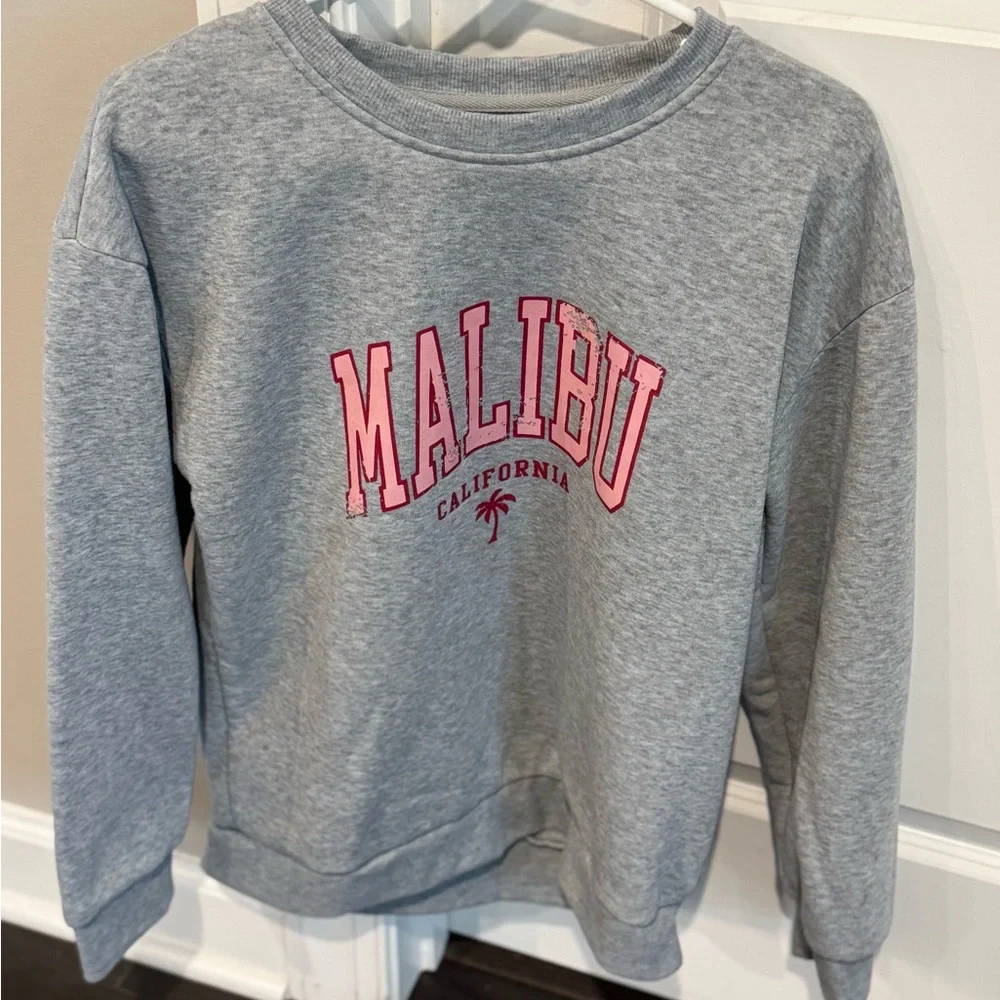 SHEIN BRAND, Gray Distressed Malibu California Sweatshirt, Women's Clothing-SM - Picture 1 of 10